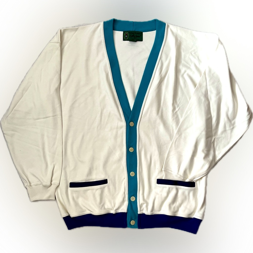 Hickey Freeman Bobby Jones Cardigan size XL white/purple/teal